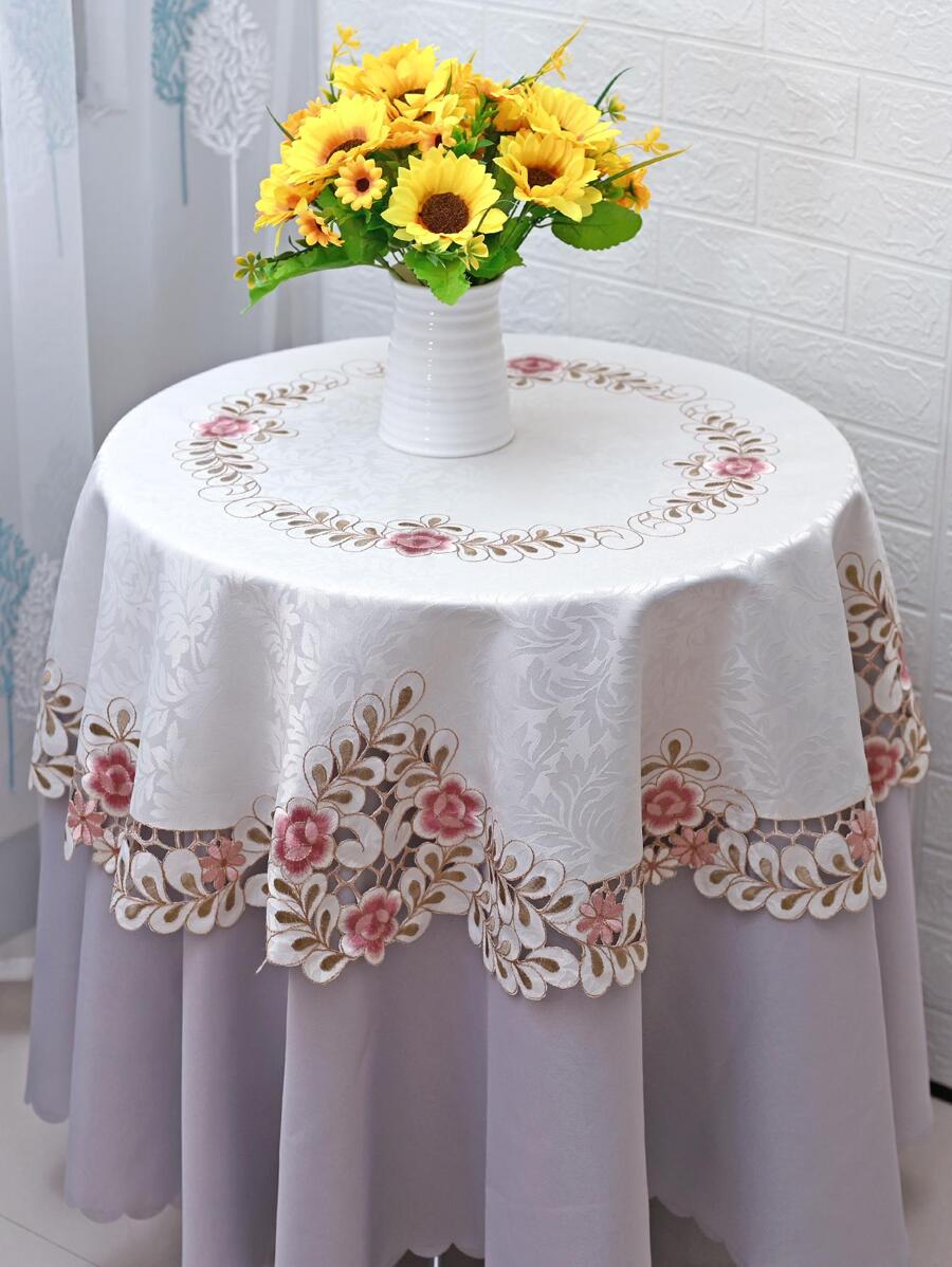 1 Khăn Trải Bàn Thêu Hoa, Cottagecore Màu Be Polyester Trải Bàn Cho Trang Trí Nhà - Màu be - Xem 1
