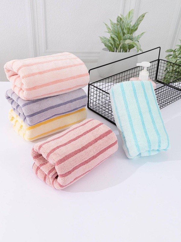5pcs Striped Pattern Bath Towel Shower Towels For Beauty Salon, Hotel Sports,Home Essentials, Towel, Skin Care Bath Towel Sheet