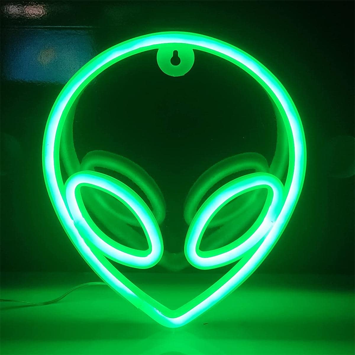 1pc Plastic Neon Light, Creative Green Alien Design LED Neon Sign For Home - Green - View 1