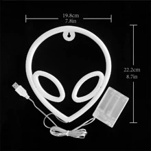 1pc Plastic Neon Light, Creative Green Alien Design LED Neon Sign For Home - Green - View 2