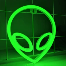1pc Plastic Neon Light, Creative Green Alien Design LED Neon Sign For Home - Green - View 6