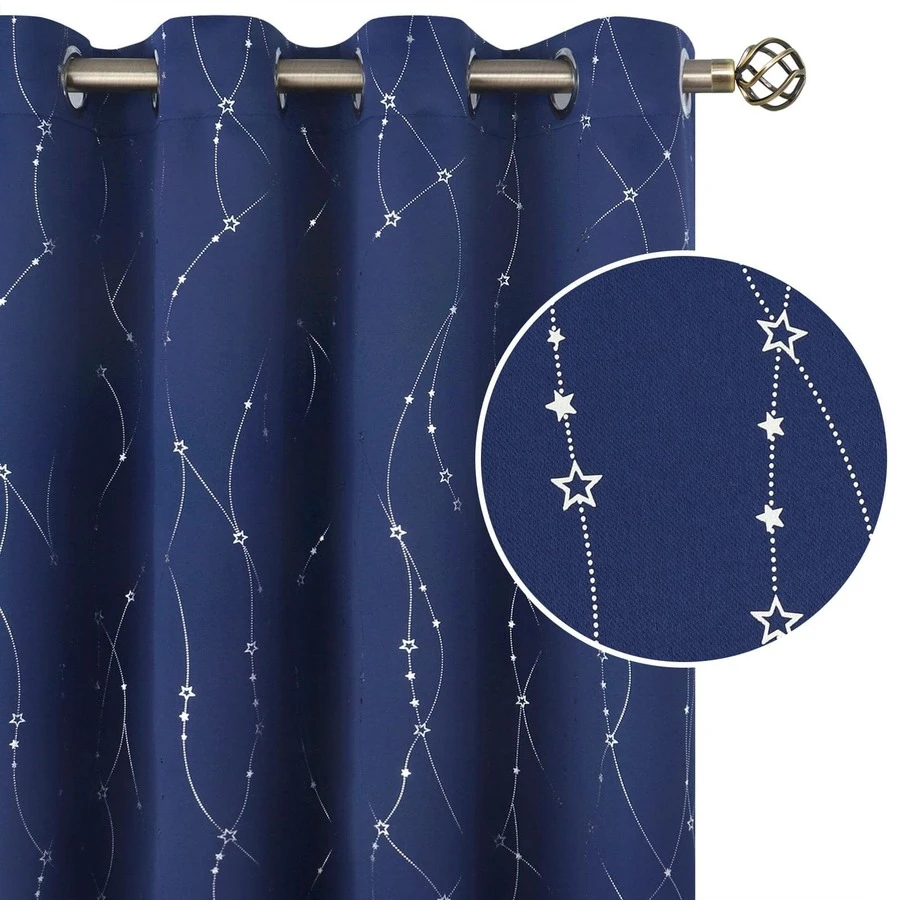BGment Kids Curtains For Bedroom, Star And Wave Printed Room Darkening Curtains Thermal Insulated Curtains With Grommet Decorate Kids Bedroom Nursery, Each 2 Panel - Xem 1