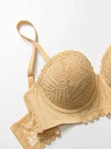 Deyllo Floral Lace Underwire Bra - Apricot - View 9