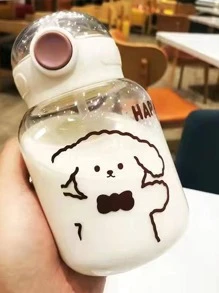 1 pièce Tasse d'eau en plastique avec couvercle aléatoire, résistante à la chaleur, d'été, avec paille, portable, style japonais, mignonne, grande capacité pour les filles et les étudiants