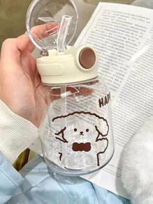 1 pièce Tasse d'eau en plastique avec couvercle aléatoire, résistante à la chaleur, d'été, avec paille, portable, style japonais, mignonne, grande capacité pour les filles et les étudiants