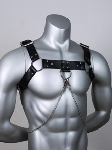 新款男士时尚胸前皮带肩带，休闲链条百搭服装配饰，1 件背带万圣节外出装婚礼派对和礼物万圣节配饰，万圣节服装秋冬配饰万圣节服装，适合青少年、青年、男士、休闲、户外、运动、度假、毕业礼物、生日、日常穿着万圣节派对黑暗风格 - 黑色 - 查看 2