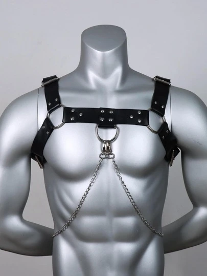 新款男士时尚胸前皮带肩带，休闲链条百搭服装配饰，1 件背带万圣节外出装婚礼派对和礼物万圣节配饰，万圣节服装秋冬配饰万圣节服装，适合青少年、青年、男士、休闲、户外、运动、度假、毕业礼物、生日、日常穿着万圣节派对黑暗风格