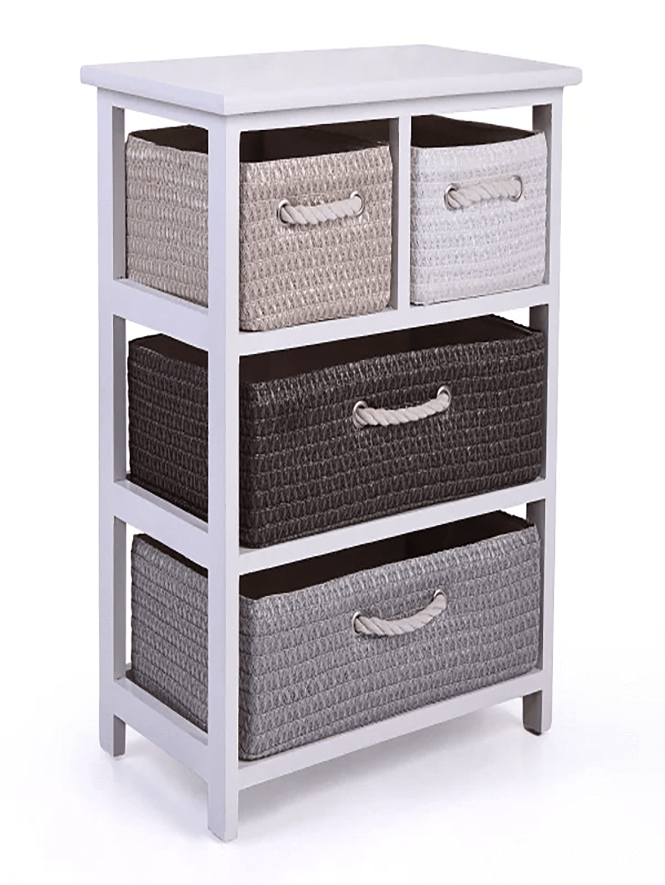 4Drawer Storage Unit with Woven Baskets,Sturdy Wood Frame, Storage