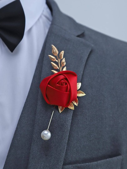 1pc High-Grade Rose Bud With Metal Accessory Chest Flower For Wedding Or Party Valentine's Day Valentines