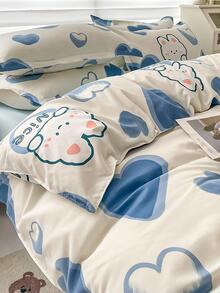 Cartoon Rabbit & Heart Pattern Duvet Cover Without Filler, Cute Fabric Quilt Cover, For Bedroom - Multicolor - View 3