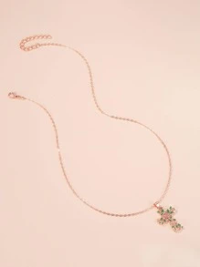 1pc Fashionable Flower Cross Cubic Zirconia Necklace - Multicolor - View 4