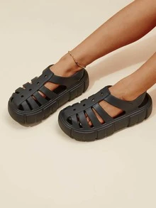 Womens Sandals Casual Open Toe Cloud Slide Soft Thick Sole Sandals - 黑色 - 查看 7