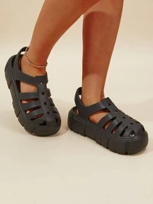 Womens Sandals Casual Open Toe Cloud Slide Soft Thick Sole Sandals - 黑色 - 查看 5