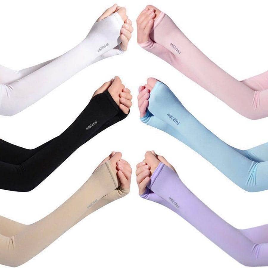 1 cặp tay áo chống nắng màu trơn, tay áo dài màu đen cho đi xe mùa hè - màu đen - Xem 1