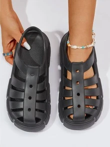 Womens Sandals Casual Open Toe Cloud Slide Soft Thick Sole Sandals - 黑色 - 查看 1