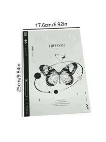 1 pieza Cuaderno con estampado de mariposa - Blanco y Negro - Ver 5