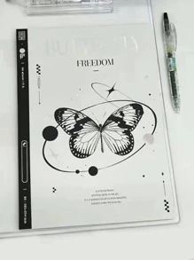 1 pieza Cuaderno con estampado de mariposa - Blanco y Negro - Ver 1