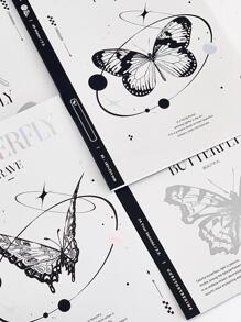 1 pieza Cuaderno con estampado de mariposa - Blanco y Negro - Ver 3