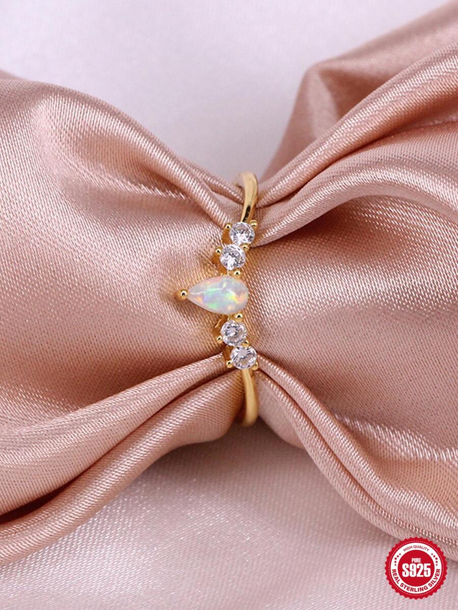 Sterling Silver Cubic Zirconia Decor Ring - gold size 7 - View 1