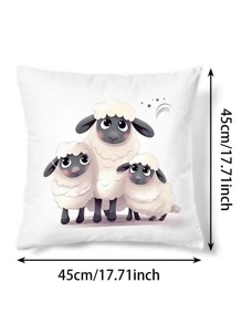 1入組無填充物綿羊印花靠墊套，現代梭織面料裝飾抱枕套，適用於客廳，家居裝飾 - 彩色 - 查看 2