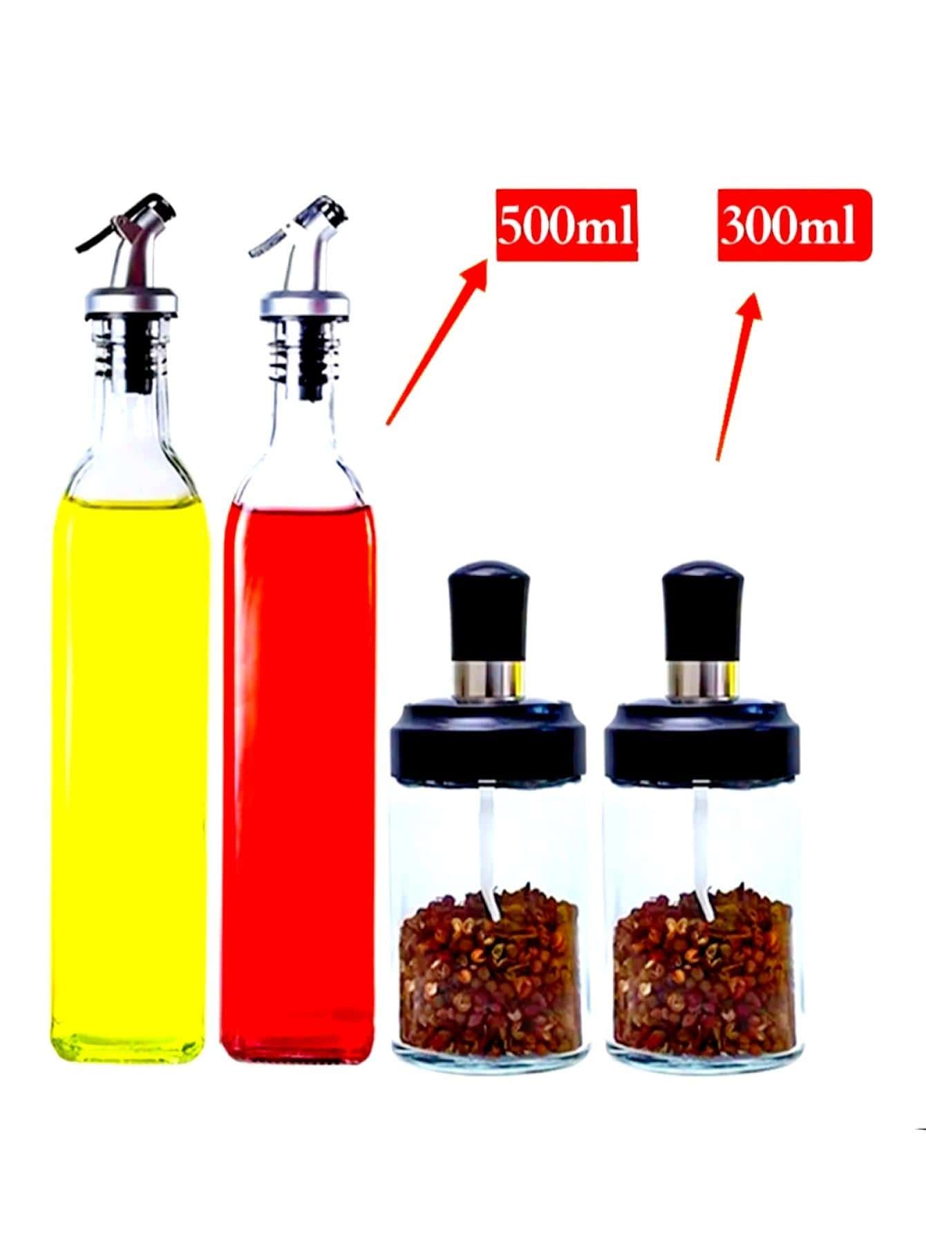 YUQING.FC 2 Oil Bottle Dispenser With 2 Spice Rack Oiler - Clear - View 1