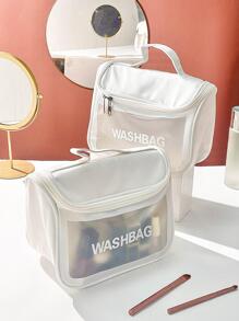 1pc Letter Graphic Clear Makeup Bag - Pink - View 2