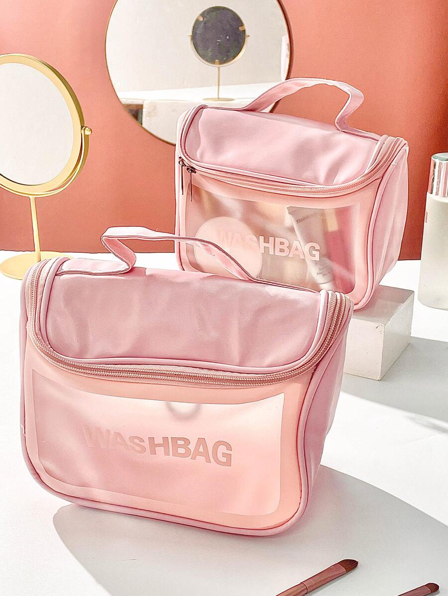 1pc Letter Graphic Clear Makeup Bag - Pink - View 1