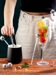 6pcs Mixed Color Drink Stirrer - Silver - View 5