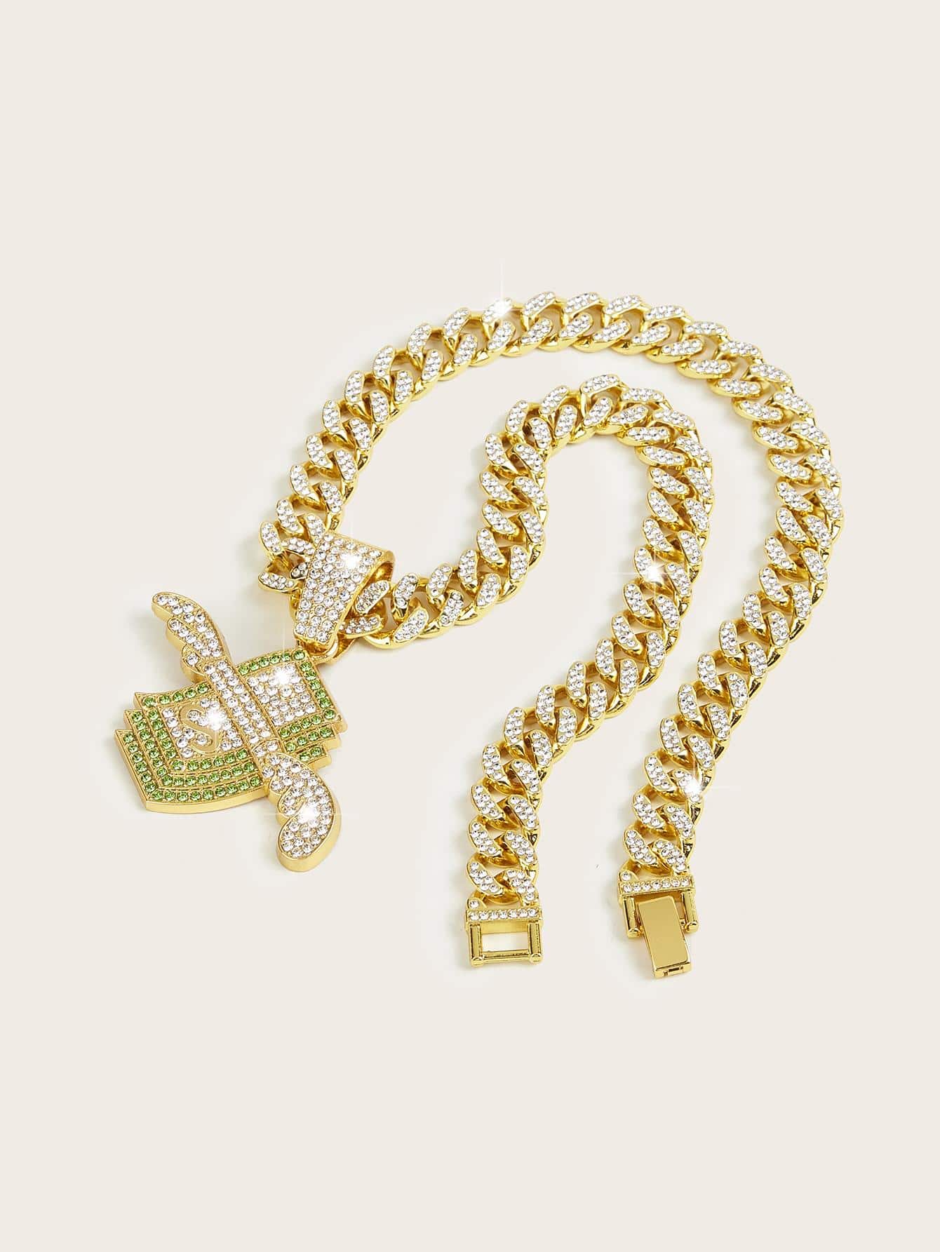 Hip Hop For Women Men Rhinestone Dollar Pendant Necklace Perfect Jewelry Gift For Party Alloy for Party - Yellow Gold - View 1