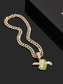 Hip Hop For Women Men Rhinestone Dollar Pendant Necklace Perfect Jewelry Gift For Party Alloy for Party - Yellow Gold - View 4