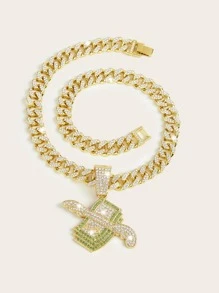 Hip Hop For Women Men Rhinestone Dollar Pendant Necklace Perfect Jewelry Gift For Party Alloy for Party - Yellow Gold - View 5