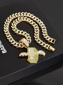 Hip Hop For Women Men Rhinestone Dollar Pendant Necklace Perfect Jewelry Gift For Party Alloy for Party - Yellow Gold - View 3