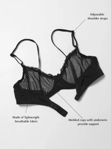 Wingslove 1/2 Cup Sexy Lace Underwired Demi See Through Bra - Black - View 6