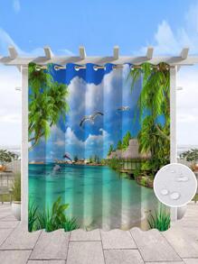 1pc Landscape Print Waterproof Outdoor Shower Curtain - Multicolor - View 4