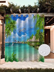 1pc Landscape Print Waterproof Outdoor Shower Curtain - Multicolor - View 3