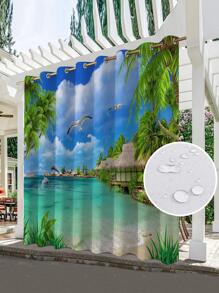 1pc Landscape Print Waterproof Outdoor Shower Curtain - Multicolor - View 1