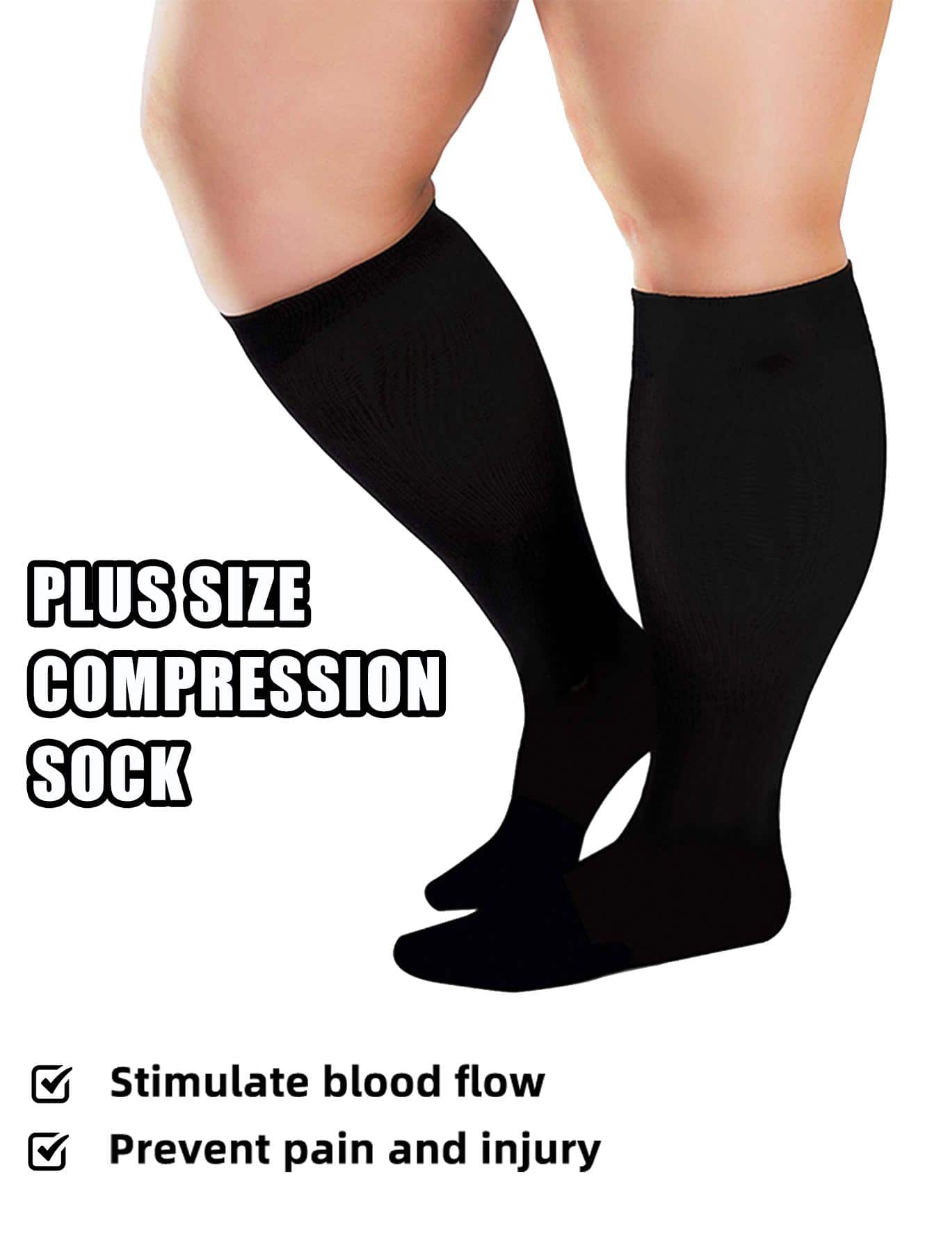 大尺寸銅製運動壓縮襪,適用於孕婦、男士循環促進20-30毫米汞柱,促進血液流通,最適合成人護士醫療運動跑步徒步旅行 - 黑色 - 查看 1