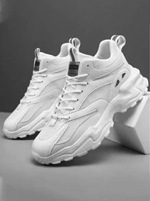 Men Letter Graphic Chunky Sneakers, Lace-up Front Sporty Sneakers - White - View 5