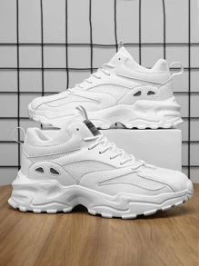 Men Letter Graphic Chunky Sneakers, Lace-up Front Sporty Sneakers - White - View 2