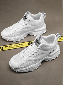 Men Letter Graphic Chunky Sneakers, Lace-up Front Sporty Sneakers - White - View 4