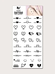 KING HORSE 1 hoja de pegatina de tatuaje con patrón de corazón, tatuaje temporal resistente al agua de larga duración, calcomanías de arte corporal Diy, - Negro - Ver 1
