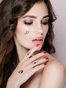 KING HORSE 1 hoja de pegatina de tatuaje con patrón de corazón, tatuaje temporal resistente al agua de larga duración, calcomanías de arte corporal Diy, - Negro - Ver 3