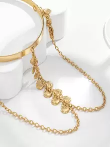 Shell Decor Arm Cuff - Yellow Gold - View 3