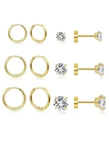 6對/套方晶鋯石裝飾耳釘 - 6對女士耳環套裝 - 查看 1