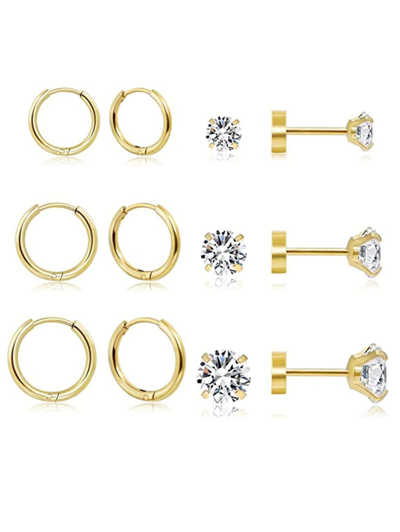 6對/套方晶鋯石裝飾耳釘 - 6對女士耳環套裝 - 查看 1