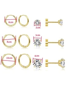 6對/套方晶鋯石裝飾耳釘 - 6對女士耳環套裝 - 查看 2