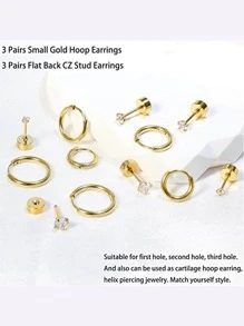 6對/套方晶鋯石裝飾耳釘 - 6對女士耳環套裝 - 查看 3