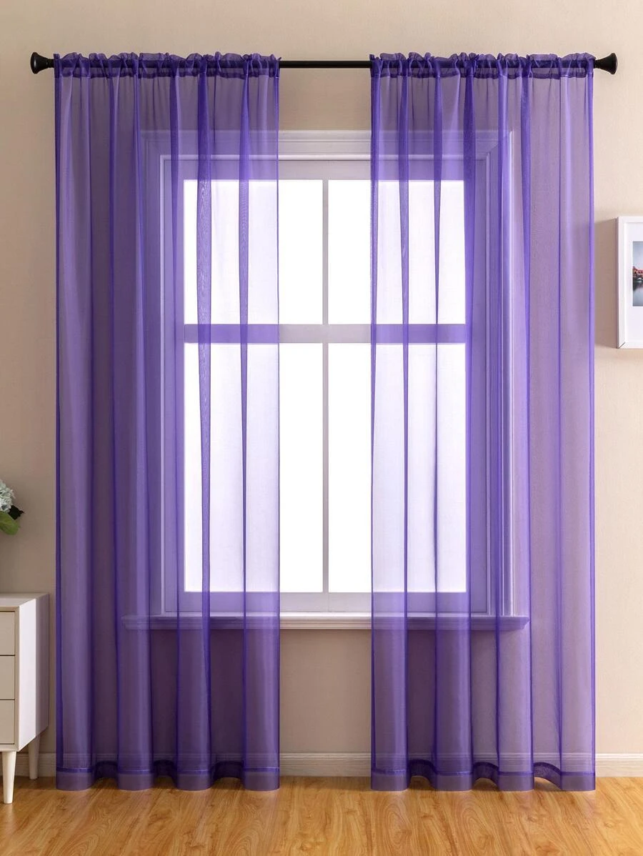 Plain Single Panel Sheer Curtain - Purple - View 1