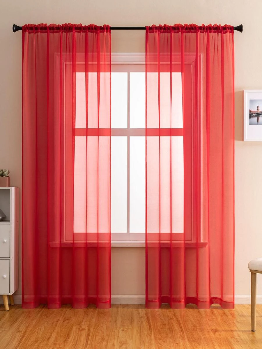 1pc Solid Color Window Screen - Red - View 1