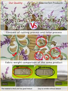 薰衣草刺繡長方桌布 - 白色 - 查看 2